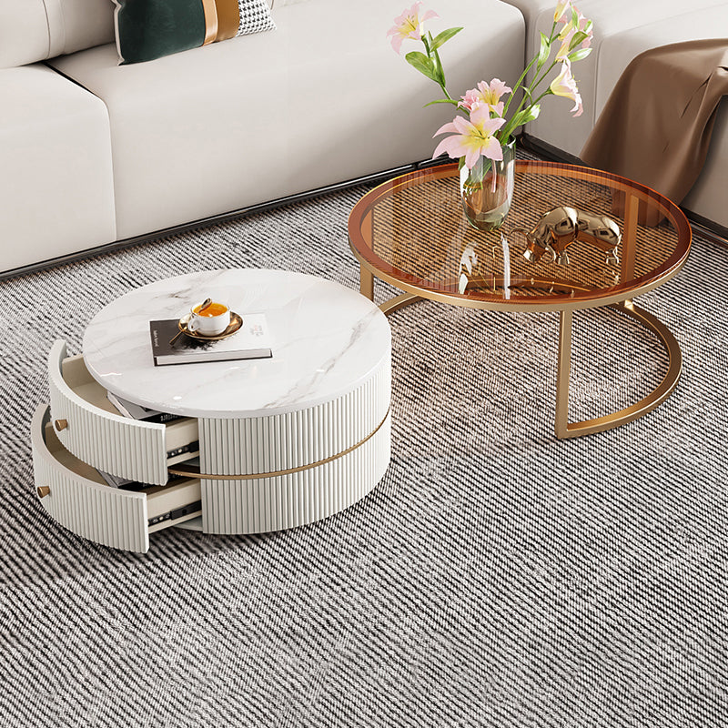 Glass Top Coffee Table Frame 2 Piece Nesting Tables with Golden Legs Clearhalo 'Coffee & Accent Tables' 'Coffee Tables' 'coffee_tables' 'furn' 'furn_coffee_tables' 'Furniture' 'Living Room Furniture' 7272725