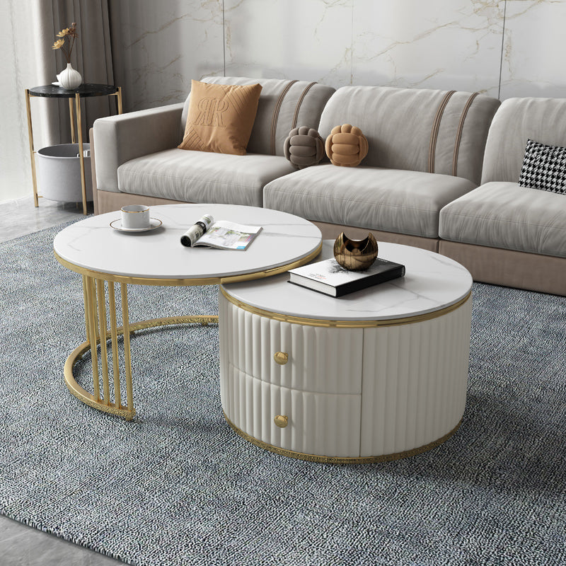 Round Coffee Table Glass Top Nesting Coffee Table Set with Golden Legs Clearhalo 'Coffee & Accent Tables' 'Coffee Tables' 'coffee_tables' 'furn' 'furn_coffee_tables' 'Furniture' 'Living Room Furniture' 7272776