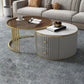 Round Coffee Table Glass Top Nesting Coffee Table Set with Golden Legs 31.5"L x 31.5"W x 16"H + 28"L x 28"W x 14"H Gold-White-Gray Clearhalo 'Coffee & Accent Tables' 'Coffee Tables' 'coffee_tables' 'furn' 'furn_coffee_tables' 'Furniture' 'Living Room Furniture' 7272781