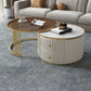 Round Coffee Table Glass Top Nesting Coffee Table Set with Golden Legs 31.5"L x 31.5"W x 16"H + 28"L x 28"W x 14"H Gold-White Clearhalo 'Coffee & Accent Tables' 'Coffee Tables' 'coffee_tables' 'furn' 'furn_coffee_tables' 'Furniture' 'Living Room Furniture' 7272783