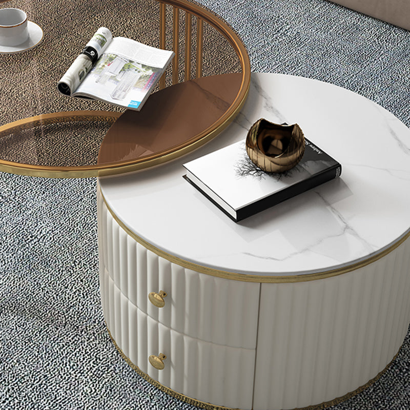 Round Coffee Table Glass Top Nesting Coffee Table Set with Golden Legs Clearhalo 'Coffee & Accent Tables' 'Coffee Tables' 'coffee_tables' 'furn' 'furn_coffee_tables' 'Furniture' 'Living Room Furniture' 7272787