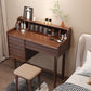 Modern 3 Drawer & Jewelry Vanity Desk Brown Wood Makeup Vanity Desk