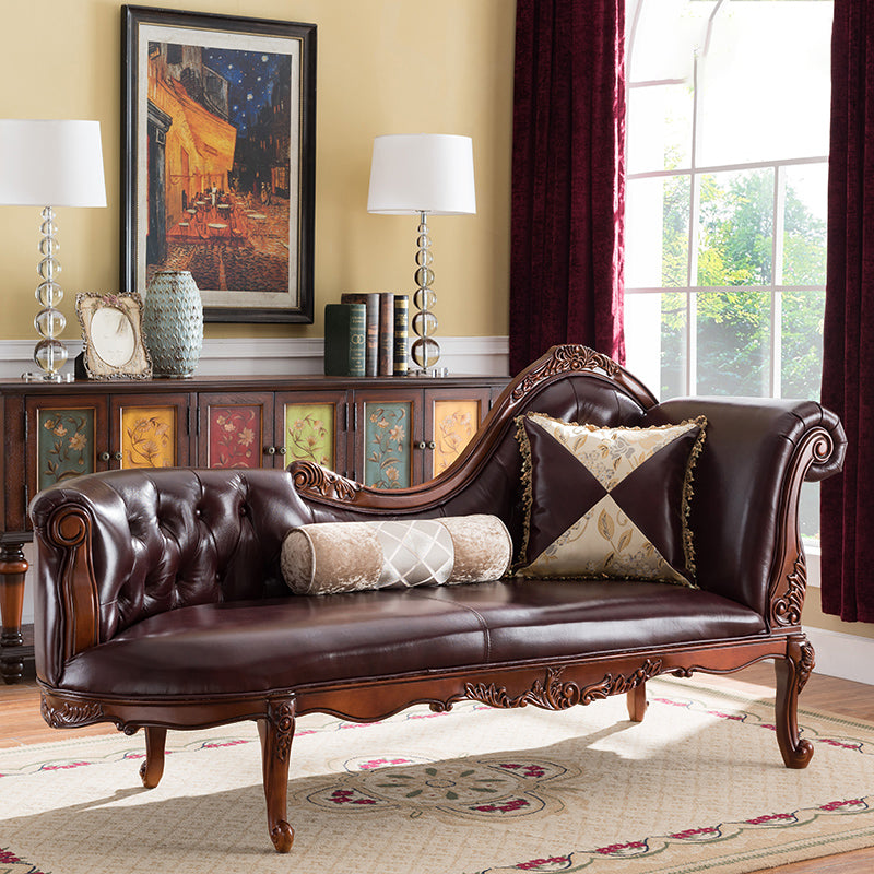 Traditional Dark Brown Genuine Leather Chaise Rolled Arms Tufted Accent Chair Right-Arm Chaise Clearhalo 'Chairs & Seating' 'Chaise Lounge' 'chaise_lounge' 'furn' 'furn_chaise_lounge' 'Furniture' 'Living Room Furniture' 7275345