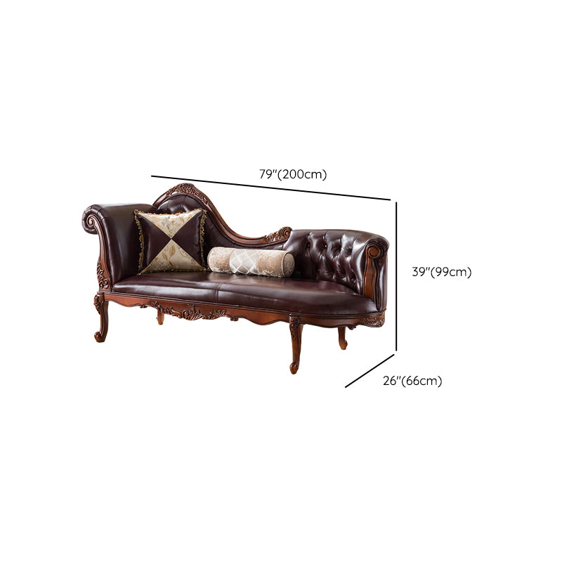 Traditional Dark Brown Genuine Leather Chaise Rolled Arms Tufted Accent Chair Clearhalo 'Chairs & Seating' 'Chaise Lounge' 'chaise_lounge' 'furn' 'furn_chaise_lounge' 'Furniture' 'Living Room Furniture' 7275355