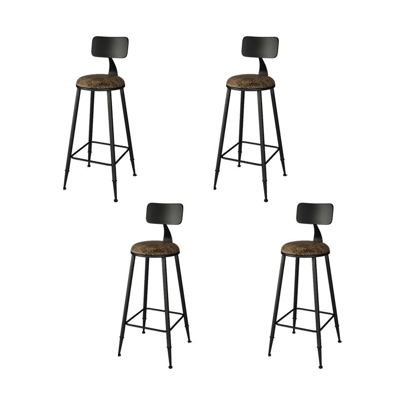 Industrial Faux Leather Dining Stools Armless Bar Stools with Black Metal Base