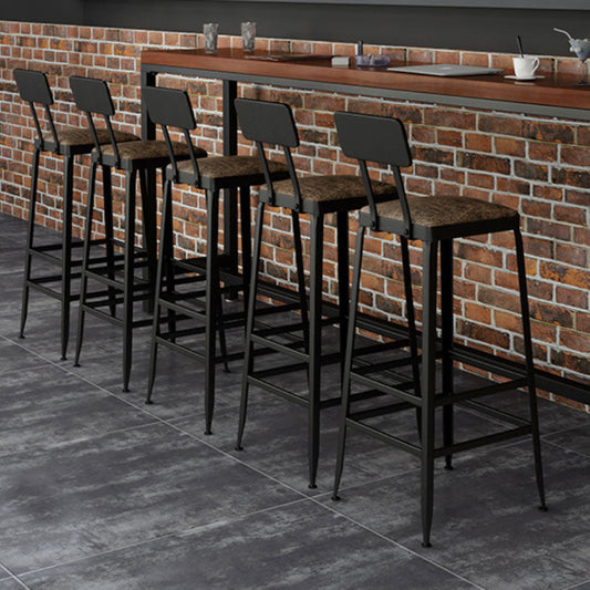 Industrial Faux Leather Dining Stools Armless Bar Stools with Black Metal Base