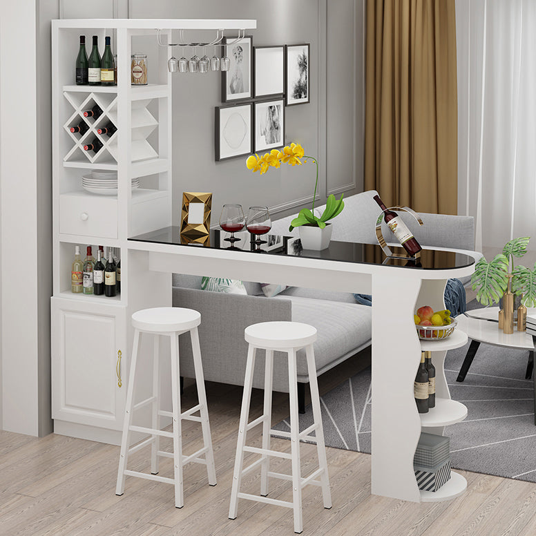 Modern Glass Bar Table Artificial Wood Base with Wine Cabinet for Balcony White Without Chairs Clearhalo 'Bar Furniture' 'Bar Tables' 'bar_tables' 'furn' 'furn_bar_tables' 'Furniture' 'Kitchen & Dining Furniture' 7277093
