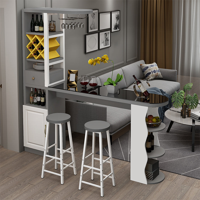 Modern Glass Bar Table Artificial Wood Base with Wine Cabinet for Balcony Clearhalo 'Bar Furniture' 'Bar Tables' 'bar_tables' 'furn' 'furn_bar_tables' 'Furniture' 'Kitchen & Dining Furniture' 7277095