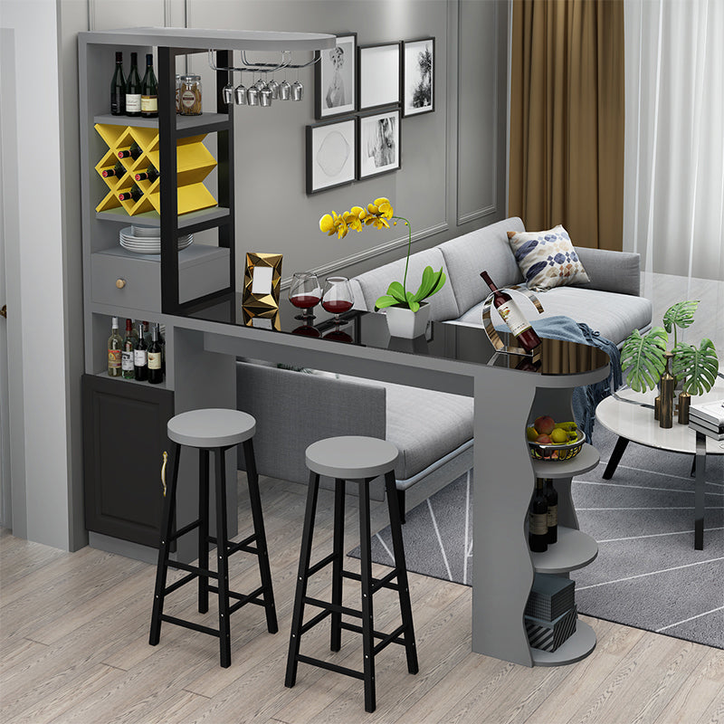 Modern Glass Bar Table Artificial Wood Base with Wine Cabinet for Balcony Black-Gray Without Chairs Clearhalo 'Bar Furniture' 'Bar Tables' 'bar_tables' 'furn' 'furn_bar_tables' 'Furniture' 'Kitchen & Dining Furniture' 7277096