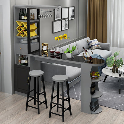 Modern Glass Bar Table Artificial Wood Base with Wine Cabinet for Balcony Black-Gray Without Chairs Clearhalo 'Bar Furniture' 'Bar Tables' 'bar_tables' 'furn' 'furn_bar_tables' 'Furniture' 'Kitchen & Dining Furniture' 7277096