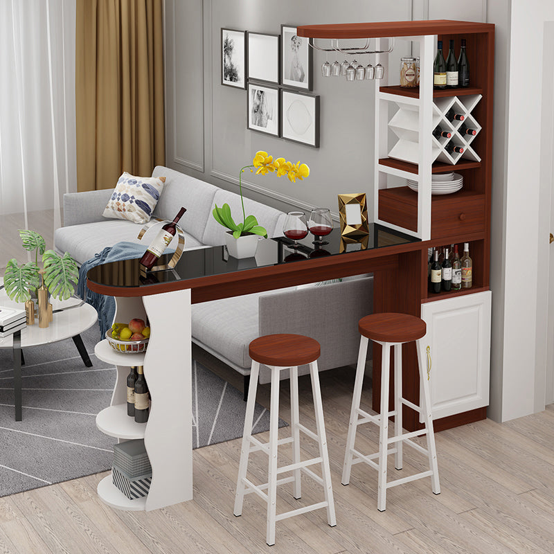 Modern Glass Bar Table Artificial Wood Base with Wine Cabinet for Balcony Clearhalo 'Bar Furniture' 'Bar Tables' 'bar_tables' 'furn' 'furn_bar_tables' 'Furniture' 'Kitchen & Dining Furniture' 7277097