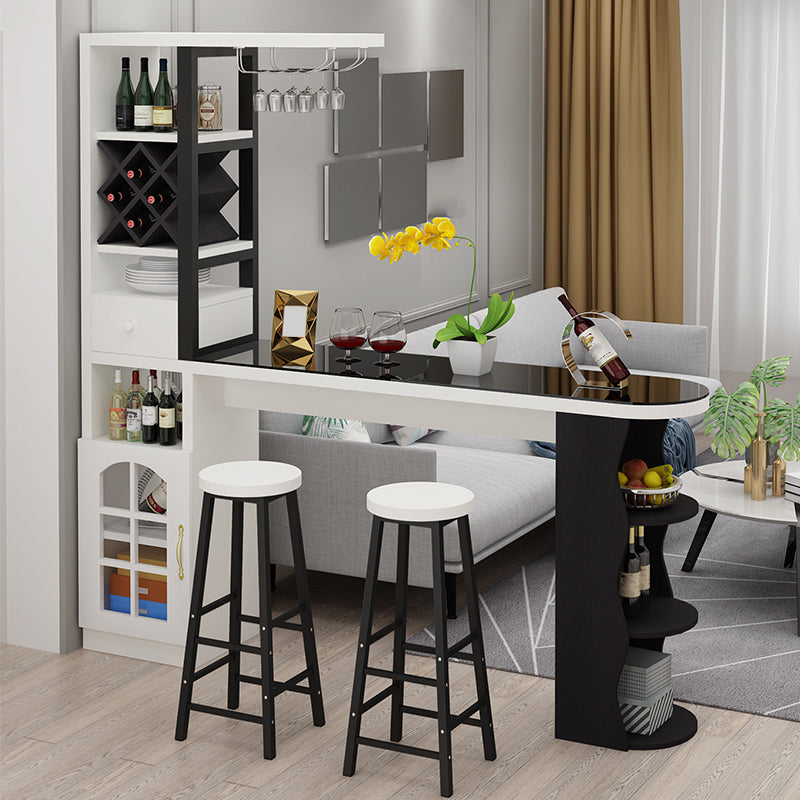 Modern Glass Bar Table Artificial Wood Base with Wine Cabinet for Balcony White-Black Without Chairs Clearhalo 'Bar Furniture' 'Bar Tables' 'bar_tables' 'furn' 'furn_bar_tables' 'Furniture' 'Kitchen & Dining Furniture' 7277100