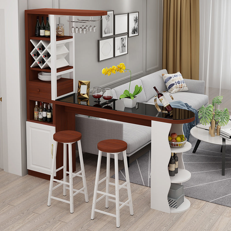 Modern Glass Bar Table Artificial Wood Base with Wine Cabinet for Balcony Dark Brown Without Chairs Clearhalo 'Bar Furniture' 'Bar Tables' 'bar_tables' 'furn' 'furn_bar_tables' 'Furniture' 'Kitchen & Dining Furniture' 7277102