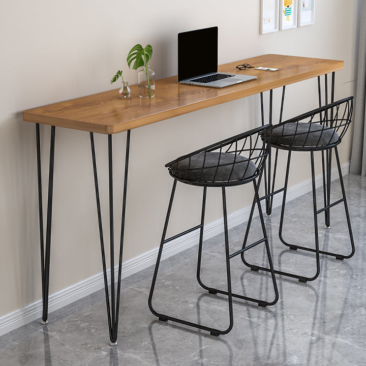 Modern Rectangle Wood Bar Table Metal Legs for Milk Tea Shop Brown-Black Without Chairs Clearhalo 'Bar Furniture' 'Bar Tables' 'bar_tables' 'furn' 'furn_bar_tables' 'Furniture' 'Kitchen & Dining Furniture' 7277112