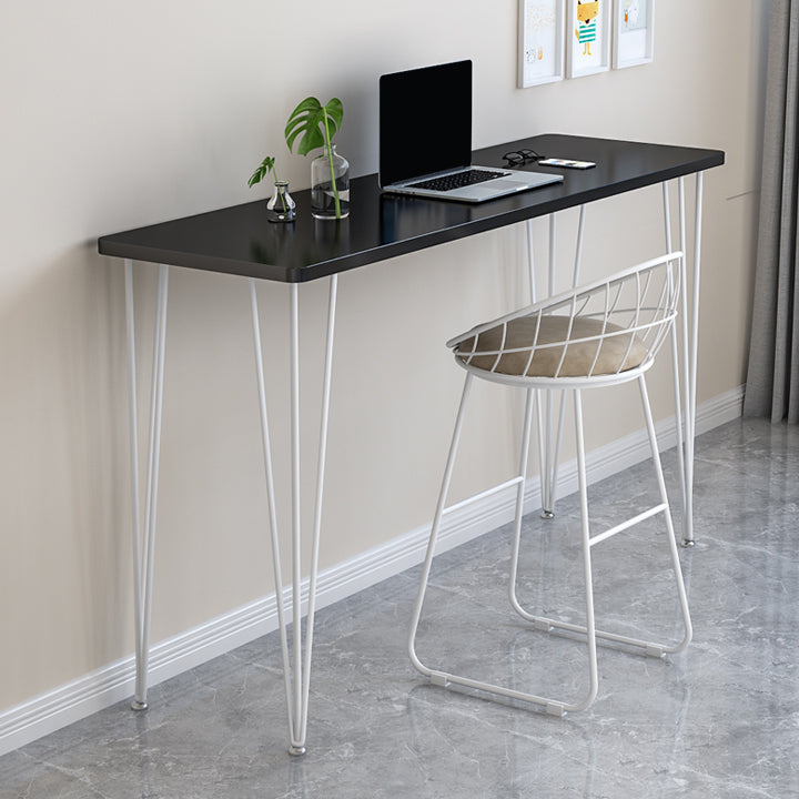 Modern Rectangle Wood Bar Table Metal Legs for Milk Tea Shop 39.4"L x 15.7"W x 39.4"H Black White Without Chairs Clearhalo 'Bar Furniture' 'Bar Tables' 'bar_tables' 'furn' 'furn_bar_tables' 'Furniture' 'Kitchen & Dining Furniture' 7277116