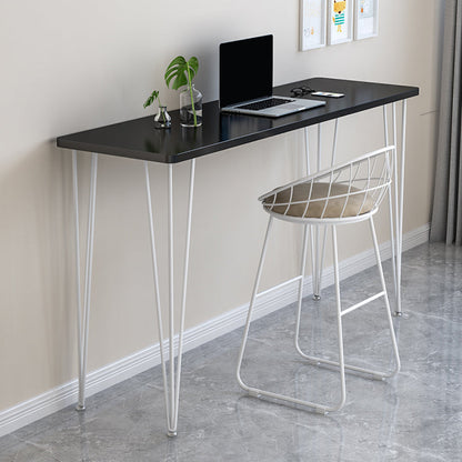 Modern Rectangle Wood Bar Table Metal Legs for Milk Tea Shop 39.4"L x 15.7"W x 39.4"H Black White Without Chairs Clearhalo 'Bar Furniture' 'Bar Tables' 'bar_tables' 'furn' 'furn_bar_tables' 'Furniture' 'Kitchen & Dining Furniture' 7277116