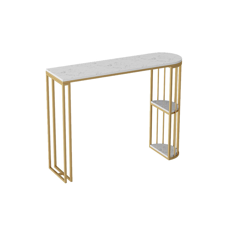 Glam Stone Bar Table Metal Base Storage Table for Living Room White-Gold Without Chairs Clearhalo 'Bar Furniture' 'Bar Tables' 'bar_tables' 'furn' 'furn_bar_tables' 'Furniture' 'Kitchen & Dining Furniture' 7277157