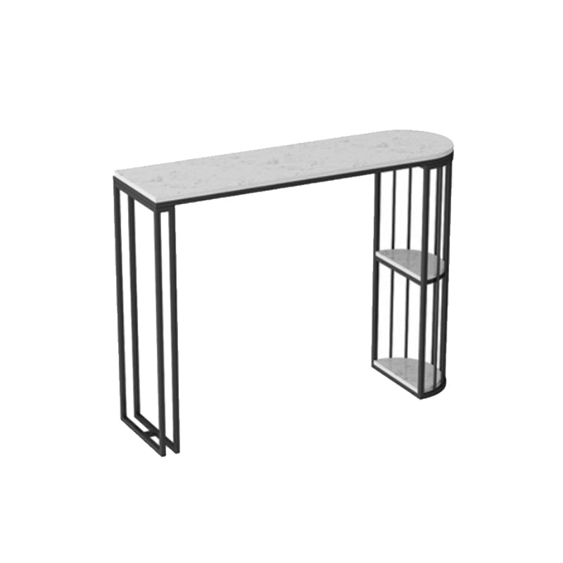 Glam Stone Bar Table Metal Base Storage Table for Living Room White-Black Without Chairs Clearhalo 'Bar Furniture' 'Bar Tables' 'bar_tables' 'furn' 'furn_bar_tables' 'Furniture' 'Kitchen & Dining Furniture' 7277158