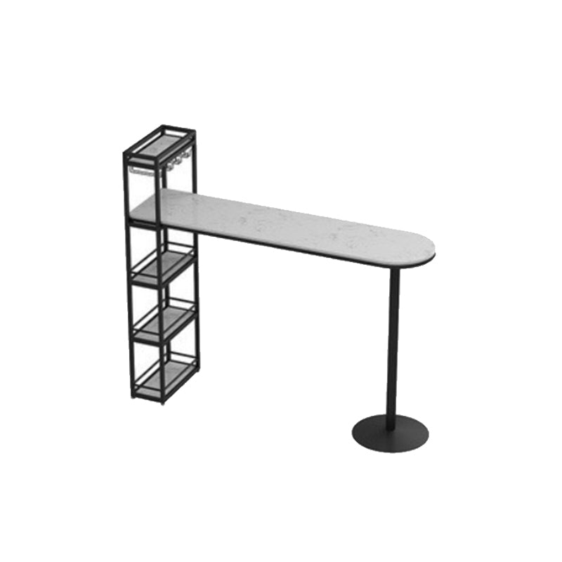 Glam Stone Bar Table Metal Base with Wine Rack for Living Room Black Without Chairs Clearhalo 'Bar Furniture' 'Bar Tables' 'bar_tables' 'furn' 'furn_bar_tables' 'Furniture' 'Kitchen & Dining Furniture' 7277170
