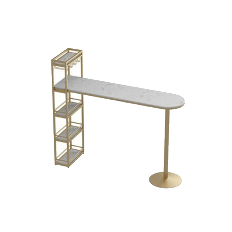 Glam Stone Bar Table Metal Base with Wine Rack for Living Room Gold Without Chairs Clearhalo 'Bar Furniture' 'Bar Tables' 'bar_tables' 'furn' 'furn_bar_tables' 'Furniture' 'Kitchen & Dining Furniture' 7277171