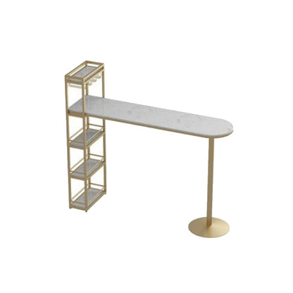 Glam Stone Bar Table Metal Base with Wine Rack for Living Room Gold Without Chairs Clearhalo 'Bar Furniture' 'Bar Tables' 'bar_tables' 'furn' 'furn_bar_tables' 'Furniture' 'Kitchen & Dining Furniture' 7277171