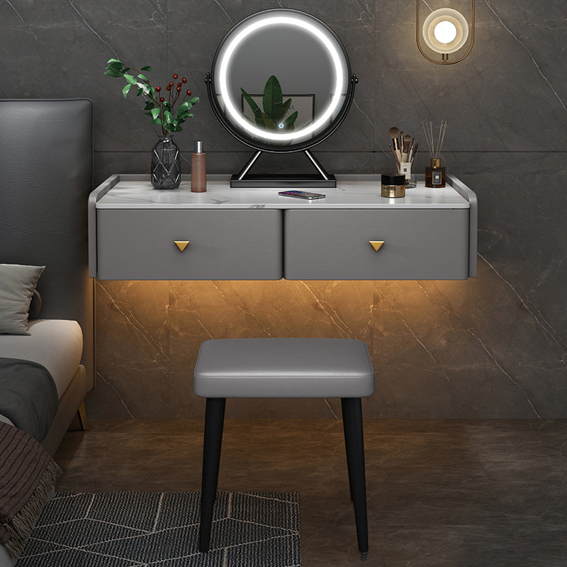 Contemporary Double Drawers Make-up Vanity Marble Makeup Vanity Desk Table Clearhalo 'Bedroom Furniture' 'furn' 'furn_makeup_vanities' 'Furniture' 'Makeup Vanities' 'makeup_vanities' 7277284