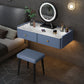 Contemporary Double Drawers Make-up Vanity Marble Makeup Vanity Desk Table Makeup Vanity & Mirror & Stools 31"L x 17"W x 7"H Blue Clearhalo 'Bedroom Furniture' 'furn' 'furn_makeup_vanities' 'Furniture' 'Makeup Vanities' 'makeup_vanities' 7277285
