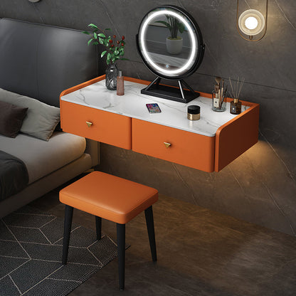 Contemporary Double Drawers Make-up Vanity Marble Makeup Vanity Desk Table Makeup Vanity & Mirror & Stools 31"L x 17"W x 7"H Orange Clearhalo 'Bedroom Furniture' 'furn' 'furn_makeup_vanities' 'Furniture' 'Makeup Vanities' 'makeup_vanities' 7277286