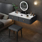 Contemporary Double Drawers Make-up Vanity Marble Makeup Vanity Desk Table Makeup Vanity & Mirror & Stools 31"L x 17"W x 7"H Dark Gray Clearhalo 'Bedroom Furniture' 'furn' 'furn_makeup_vanities' 'Furniture' 'Makeup Vanities' 'makeup_vanities' 7277289