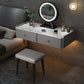 Contemporary Double Drawers Make-up Vanity Marble Makeup Vanity Desk Table Makeup Vanity & Mirror & Stools 39"L x 17"W x 7"H Light Gray Clearhalo 'Bedroom Furniture' 'furn' 'furn_makeup_vanities' 'Furniture' 'Makeup Vanities' 'makeup_vanities' 7277292