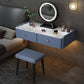 Contemporary Double Drawers Make-up Vanity Marble Makeup Vanity Desk Table Makeup Vanity & Mirror & Stools 39"L x 17"W x 7"H Blue Clearhalo 'Bedroom Furniture' 'furn' 'furn_makeup_vanities' 'Furniture' 'Makeup Vanities' 'makeup_vanities' 7277294