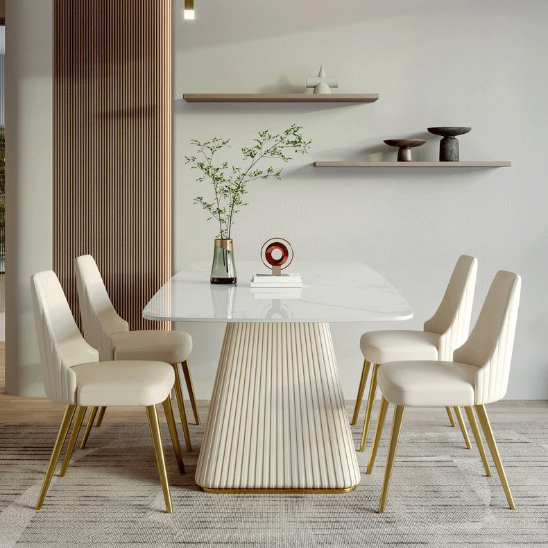 White Dinette Set with Leather Chairs 1/4/5 Pcs Modern Rectangle Dining Table Set 5 Pieces: Table, 4 Chairs Clearhalo 'Dining Room Sets' 'Dining Tables & Seating' 'dining_room_set' 'furn' 'furn_dining_room_set' 'Furniture' 'Kitchen & Dining Furniture' 7277907