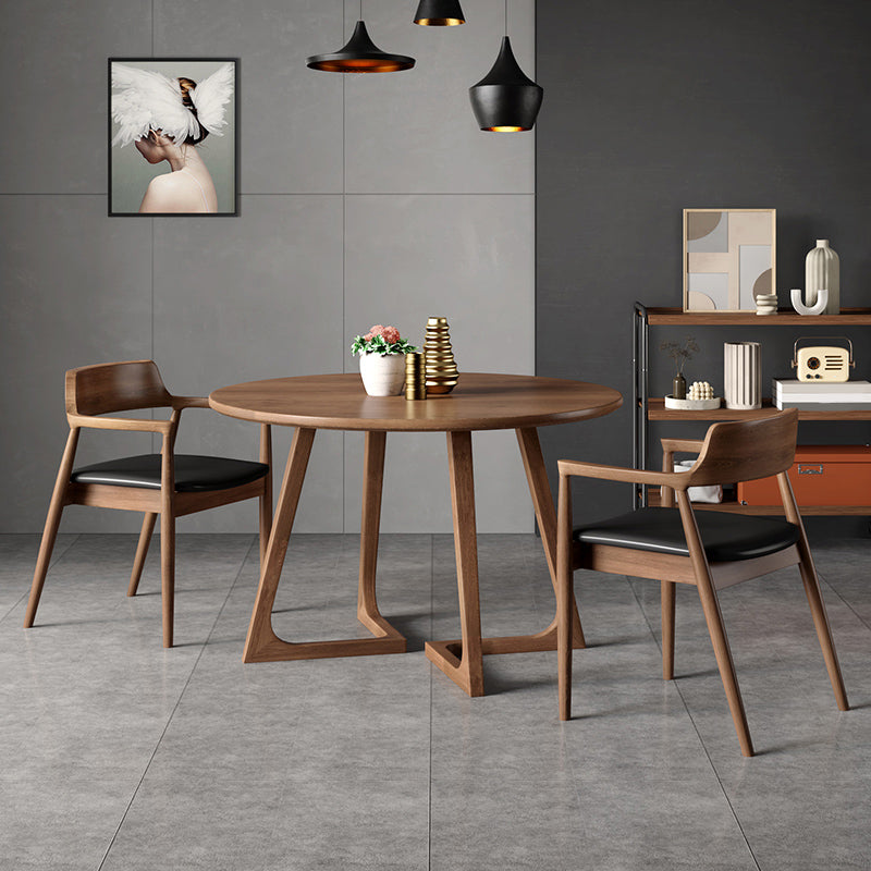Modern Style Dinette Set 1/2/3/4/5 Pcs Round Solid Wood Dinette Table with Dining Chair 3 Pieces: Table, 2 Brown Chairs Clearhalo 'Dining Room Sets' 'Dining Tables & Seating' 'dining_room_set' 'furn' 'furn_dining_room_set' 'Furniture' 'Kitchen & Dining Furniture' 7277922