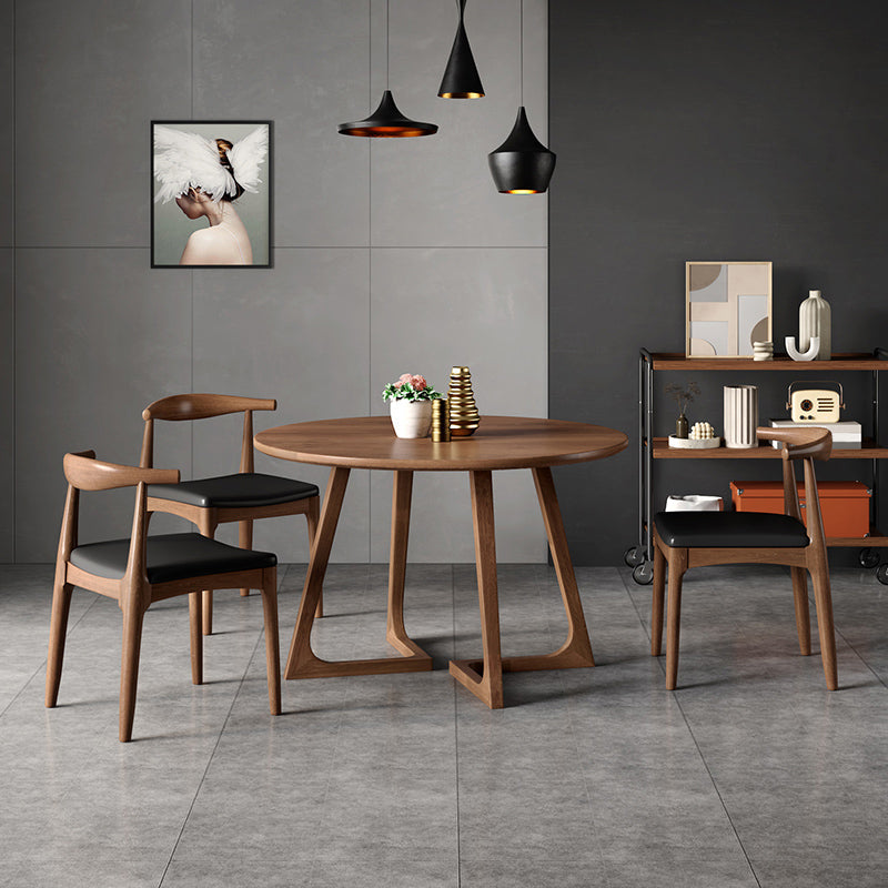 Modern Style Dinette Set 1/2/3/4/5 Pcs Round Solid Wood Dinette Table with Dining Chair 4 Pieces: Table, 3 Black Chairs Clearhalo 'Dining Room Sets' 'Dining Tables & Seating' 'dining_room_set' 'furn' 'furn_dining_room_set' 'Furniture' 'Kitchen & Dining Furniture' 7277925