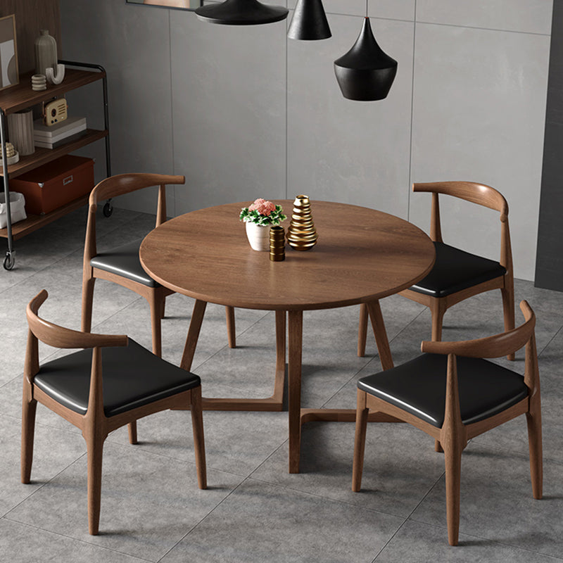 Modern Style Dinette Set 1/2/3/4/5 Pcs Round Solid Wood Dinette Table with Dining Chair 5 Pieces: Table, 4 Black Chairs Clearhalo 'Dining Room Sets' 'Dining Tables & Seating' 'dining_room_set' 'furn' 'furn_dining_room_set' 'Furniture' 'Kitchen & Dining Furniture' 7277928