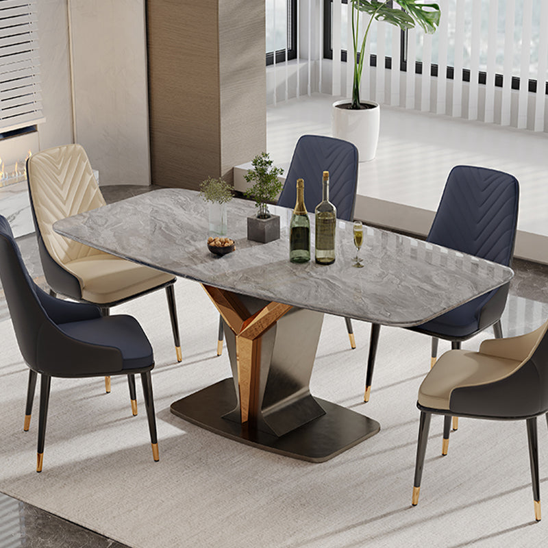 Rectangle Pedestal Dinner Room Kitchen Table Modern Dining Site Table Gray Without Chairs Clearhalo 'Dining Tables & Seating' 'Dining Tables' 'dining_table' 'furn' 'furn_dining_table' 'Furniture' 'Kitchen & Dining Furniture' 7277949