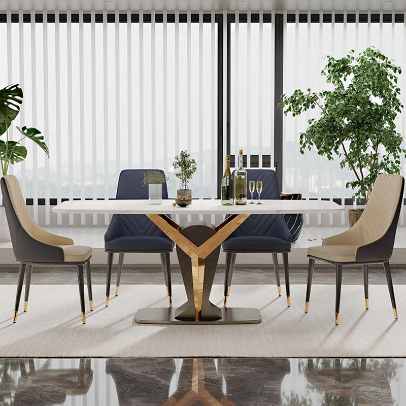 Rectangle Pedestal Dinner Room Kitchen Table Modern Dining Site Table Clearhalo 'Dining Tables & Seating' 'Dining Tables' 'dining_table' 'furn' 'furn_dining_table' 'Furniture' 'Kitchen & Dining Furniture' 7277951