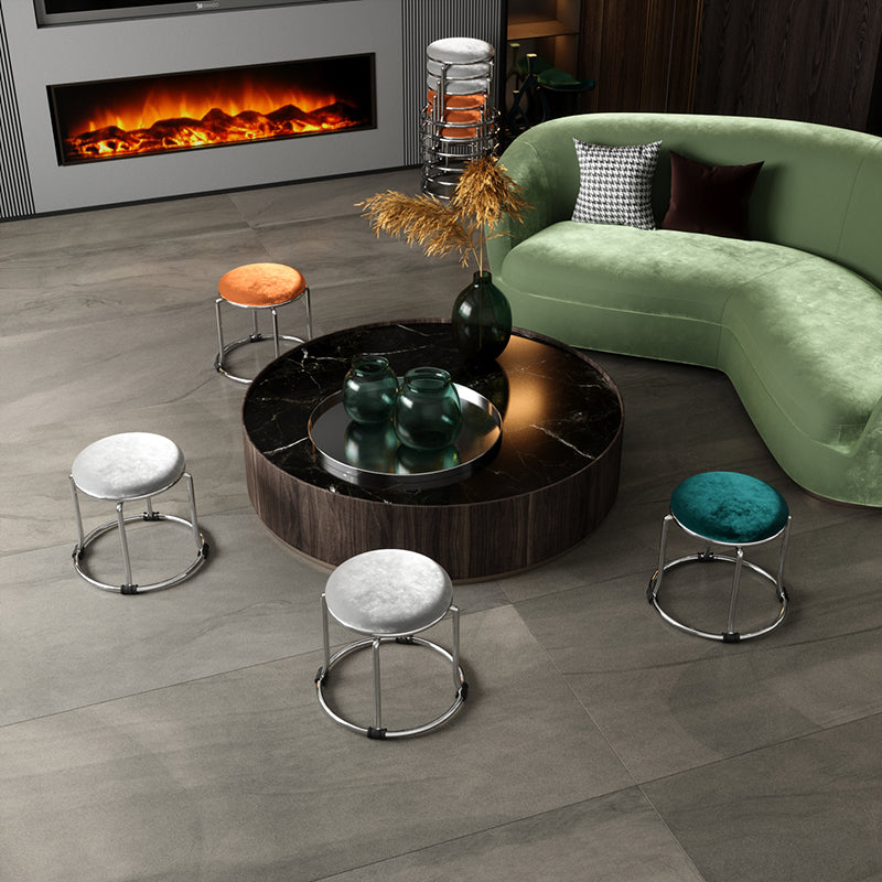 Glam Ottoman Velvet Fade résistant Solid Color rond Ottoman avec des jambes en métal