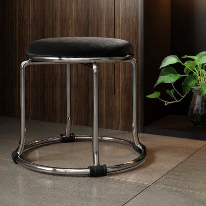 Glam Ottoman Velvet Fade résistant Solid Color rond Ottoman avec des jambes en métal