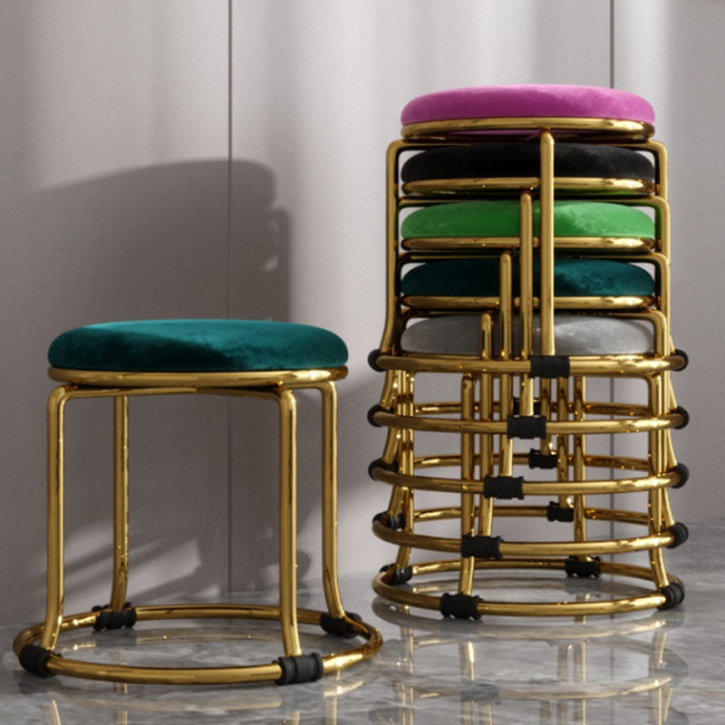 Glam Ottoman Velvet Fade résistant Solid Color rond Ottoman avec des jambes en métal