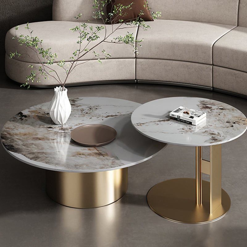 Slate Coffee Table Round Nesting Coffee Table Set with Pedestal Legs Clearhalo 'Coffee & Accent Tables' 'Coffee Tables' 'coffee_tables' 'furn' 'furn_coffee_tables' 'Furniture' 'Living Room Furniture' 7278628