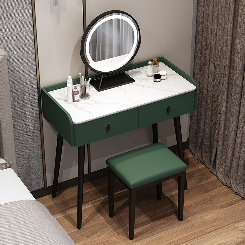 Modern Stone Top Make-up Vanity Solid Wood Vanity Dressing Table Set with 2 Drawers