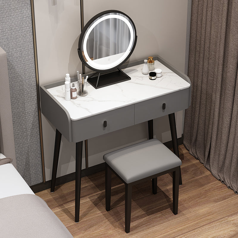 Modern Stone Top Make-up Vanity Solid Wood Vanity Dressing Table Set with 2 Drawers