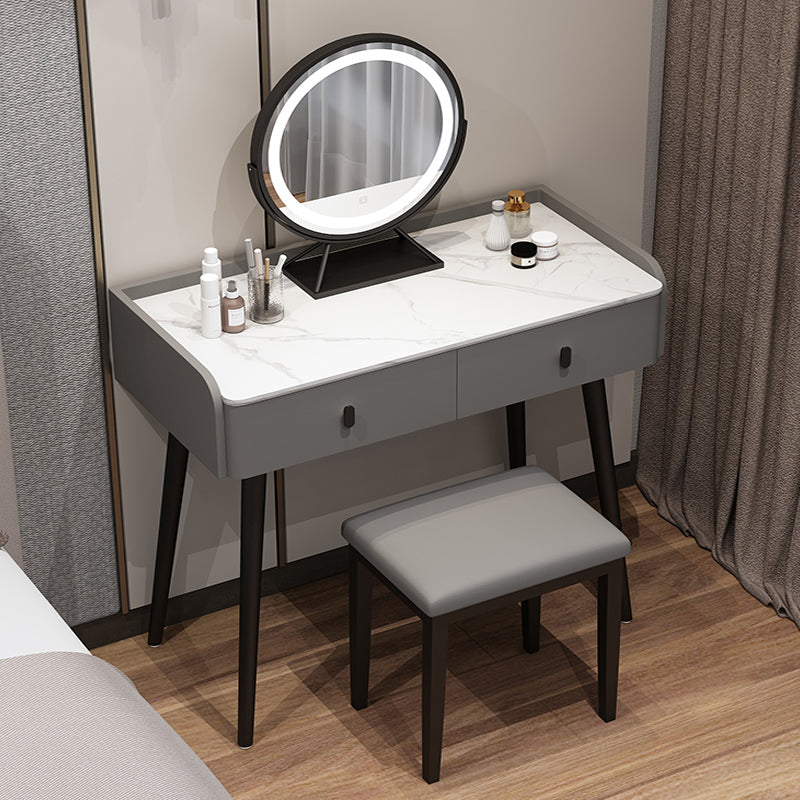 Modern Stone Top Make-up Vanity Solid Wood Vanity Dressing Table Set with 2 Drawers