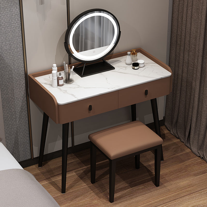 Modern Stone Top Make-up Vanity Solid Wood Vanity Dressing Table Set with 2 Drawers
