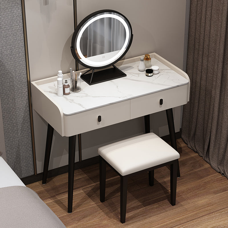 Modern Stone Top Make-up Vanity Solid Wood Vanity Dressing Table Set with 2 Drawers