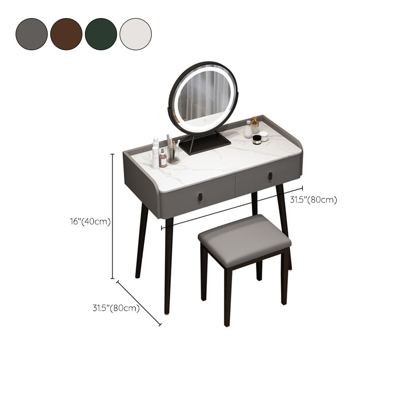 Modern Stone Top Make-up Vanity Solid Wood Vanity Dressing Table Set with 2 Drawers