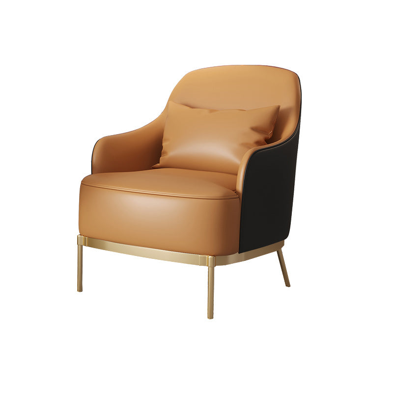 Transitional Sewn Pillow Back 4 Legs Chair Upholstered Recessed Arms Chair Orange Black 1 Piece Clearhalo 'Accent Chairs' 'accent_chairs' 'Chairs & Seating' 'furn' 'furn_accent_chairs' 'Furniture' 'Living Room Furniture' 7278826