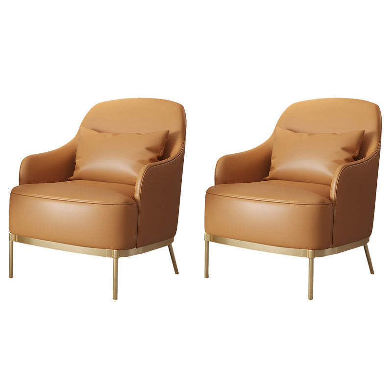 Transitional Sewn Pillow Back 4 Legs Chair Upholstered Recessed Arms Chair Orange 2 Piece Set Clearhalo 'Accent Chairs' 'accent_chairs' 'Chairs & Seating' 'furn' 'furn_accent_chairs' 'Furniture' 'Living Room Furniture' 7278833