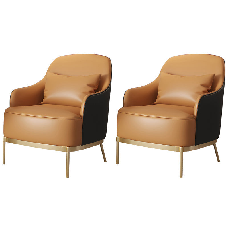 Transitional Sewn Pillow Back 4 Legs Chair Upholstered Recessed Arms Chair Orange Black 2 Piece Set Clearhalo 'Accent Chairs' 'accent_chairs' 'Chairs & Seating' 'furn' 'furn_accent_chairs' 'Furniture' 'Living Room Furniture' 7278836